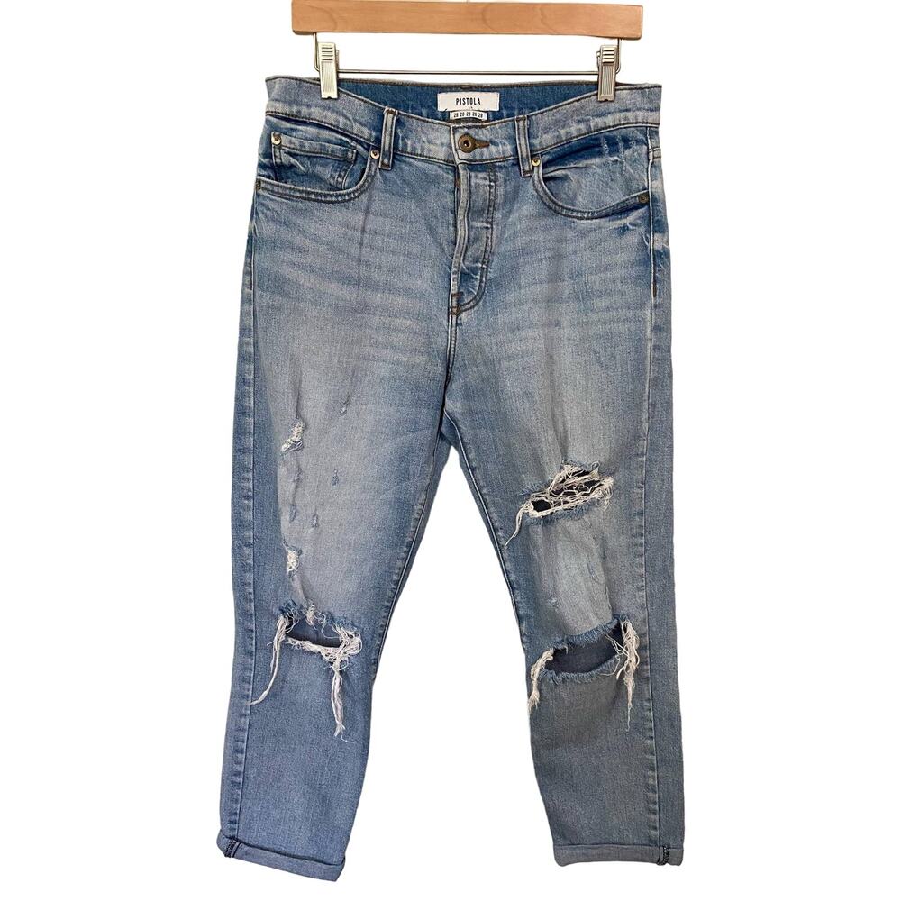 Pistola Nico High Rise Mom Jeans Ankle Straight Jrans Size 28 Distressed Trashy